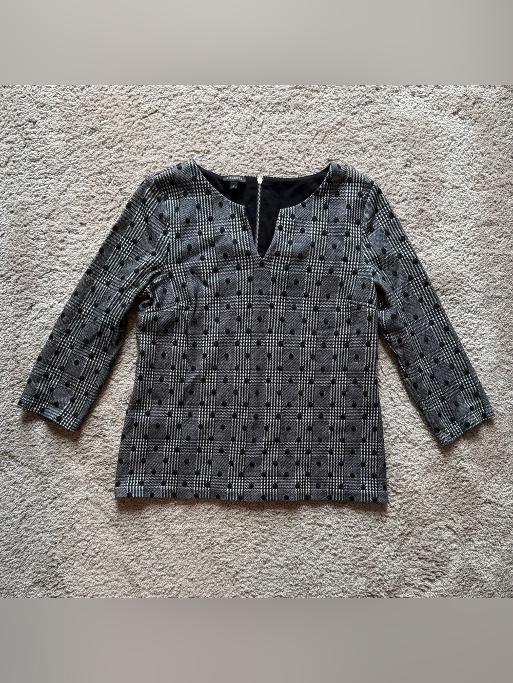 Talbots Black Polka Dot Blouse with Zipper Closure Medium